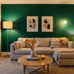 Living room with a bold green accent wall as one of several accent wall ideas