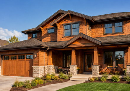 House exterior showing natural wood siding types with cedar clapboard finish