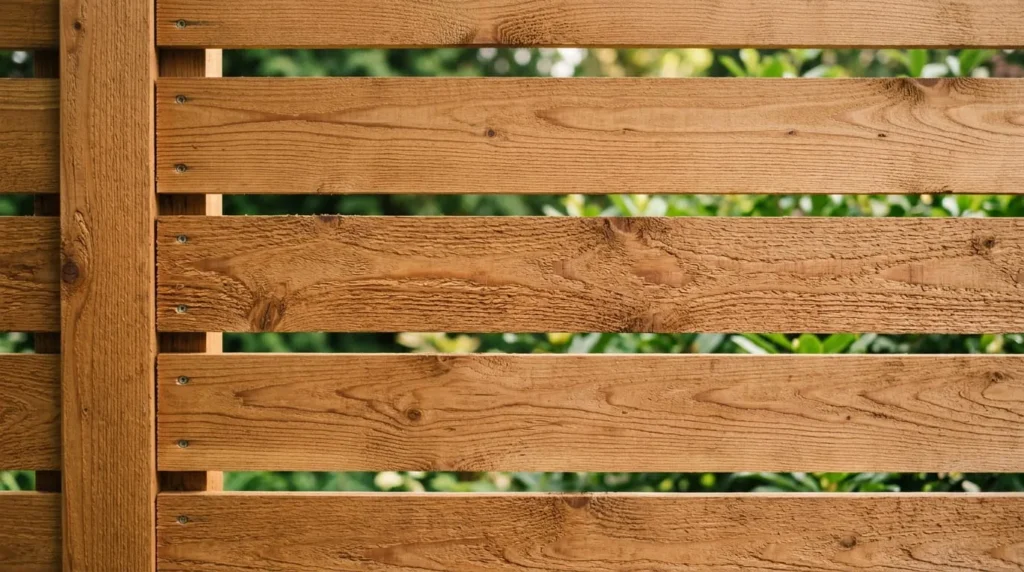 Close-up of horizontal boards in one of several simple wood fence designs showing natural cedar grain