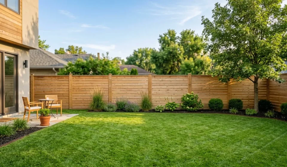 Simple Wood Fence Designs That Are Easy to Build and Maintain Backyard featuring one of several simple wood fence designs with horizontal boards along the property line
