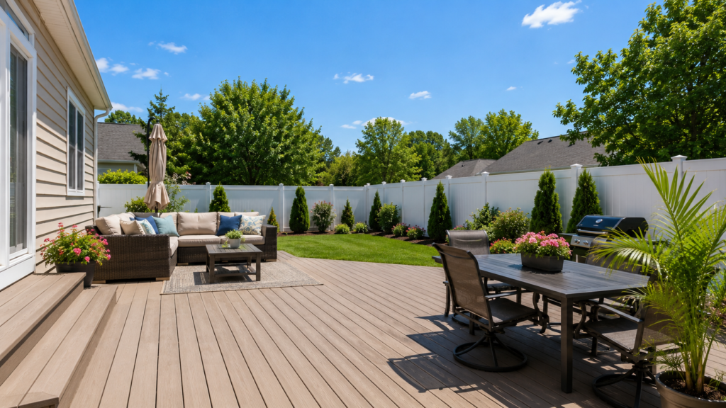 clean backyard deck and fence after using 30 seconds outdoor cleaner