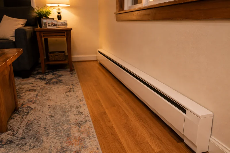 Clean baseboard heater running efficiently after maintenance