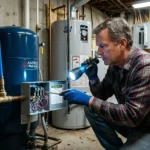 Well Pump Pressure Switch: What It Does and How to Fix It homeowner inspecting well pump pressure switch near pressure tank