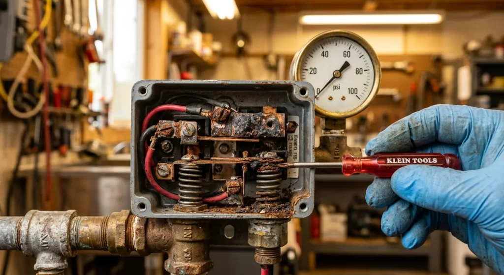 corroded contacts inside a well pump pressure switch