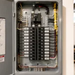 Organized electrical panel showing labeled breakers during a home wiring installation