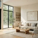 Living room showing modern drywall texture types on walls and ceiling