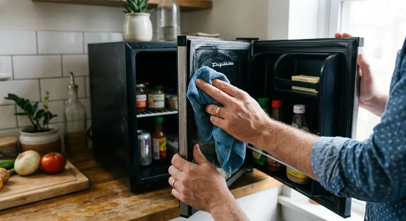 cleaning the gasket on a best mini fridge with freezer