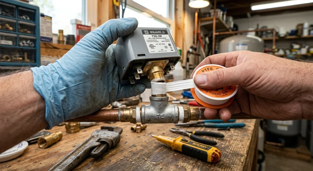 installing a new well pump pressure switch on tee fitting